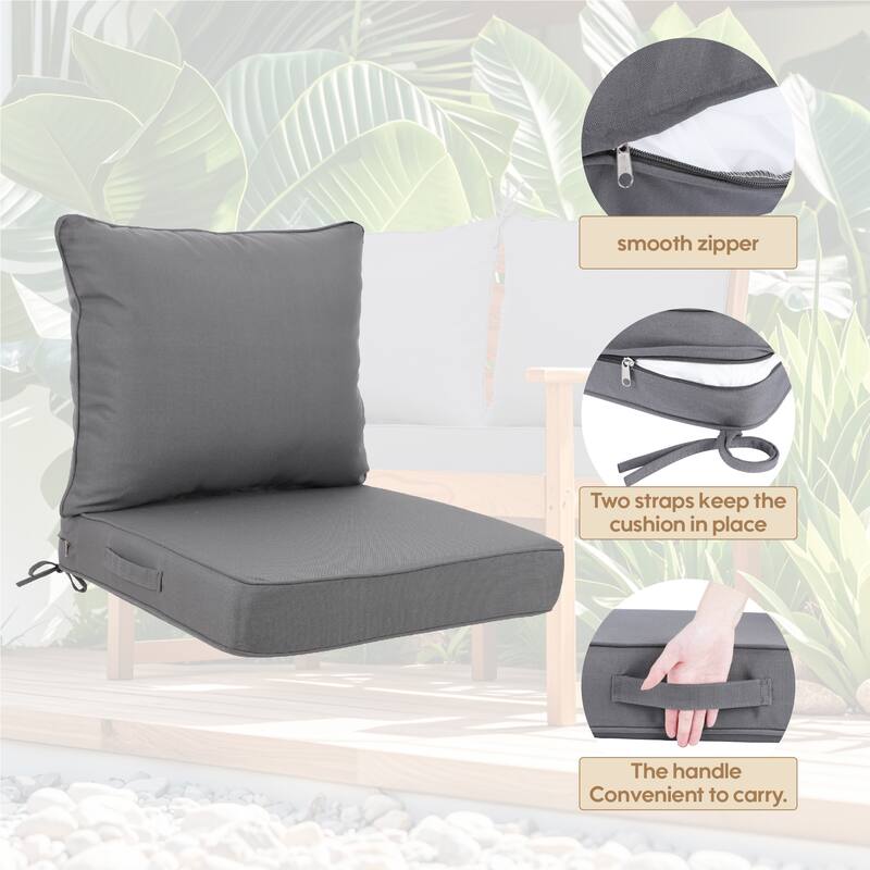 24x24 Inch Outdoor Deep Seat Cushion Set-Waterproof Fade-Resistant Patio With Removable Covers,Adjustable Straps & Handles