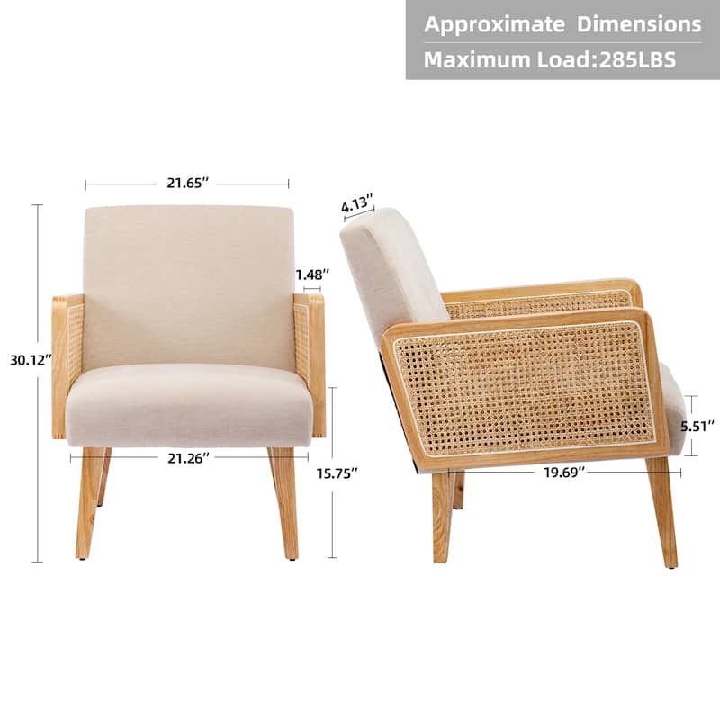Rattan Armrest Fabric Upholstered Accent Chair