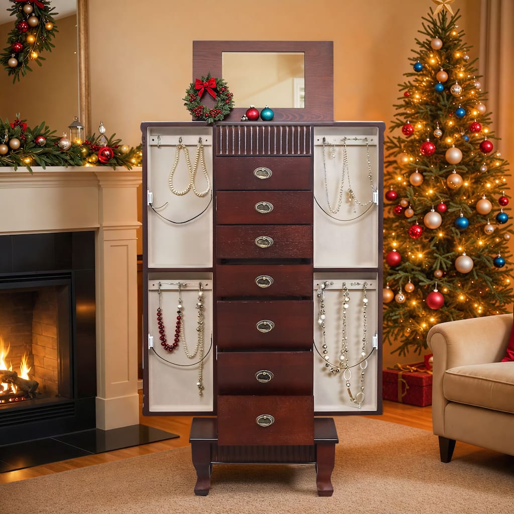 AVAWING Stand Up Jewelry Cabinet with 7 Drawers and 12 Necklace Hooks