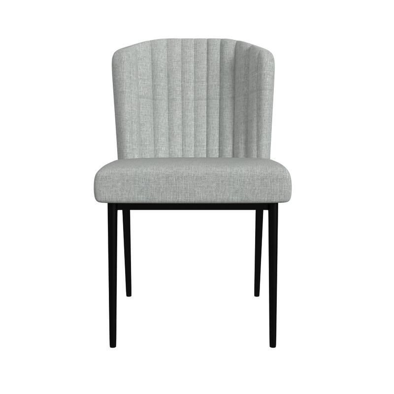 Ole Dining Chair Set of 2, Curved Back, Gray Woven Fabric, Black Metal