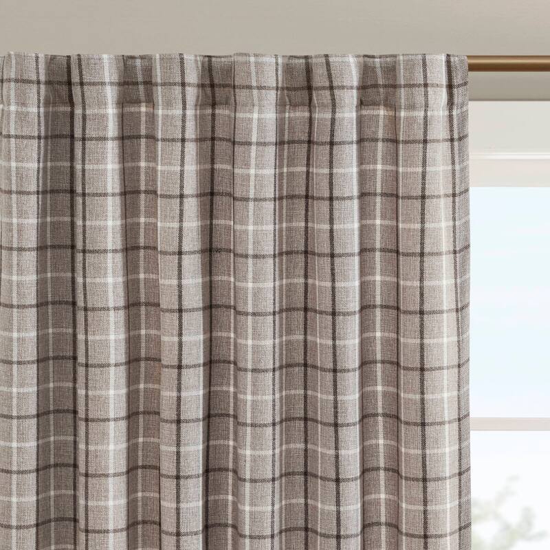 Madison Park Anaheim Plaid Rod Pocket and Back Tab Single Curtain Panel with Fleece Lining