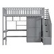 preview thumbnail 5 of 11, Gray Twin Size Loft Bed with Storage Stairs, Desk and Wardrobe, Stairway High LoftBed with Bookshelf & Drawers, Wooden Bedframe