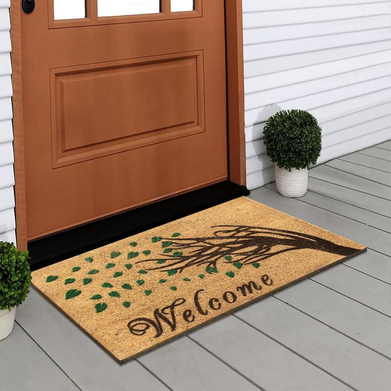 A1HC First Impression Welcome Tree Fade Resistant Flocked Doormat 18" X 30"