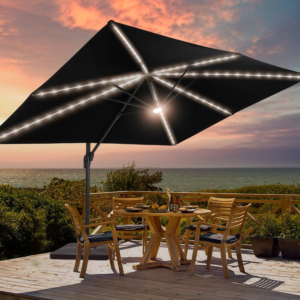 BONOSUKI 11.5x9FT LED Cantilever Patio Umbrella 360 Rotation w/Base