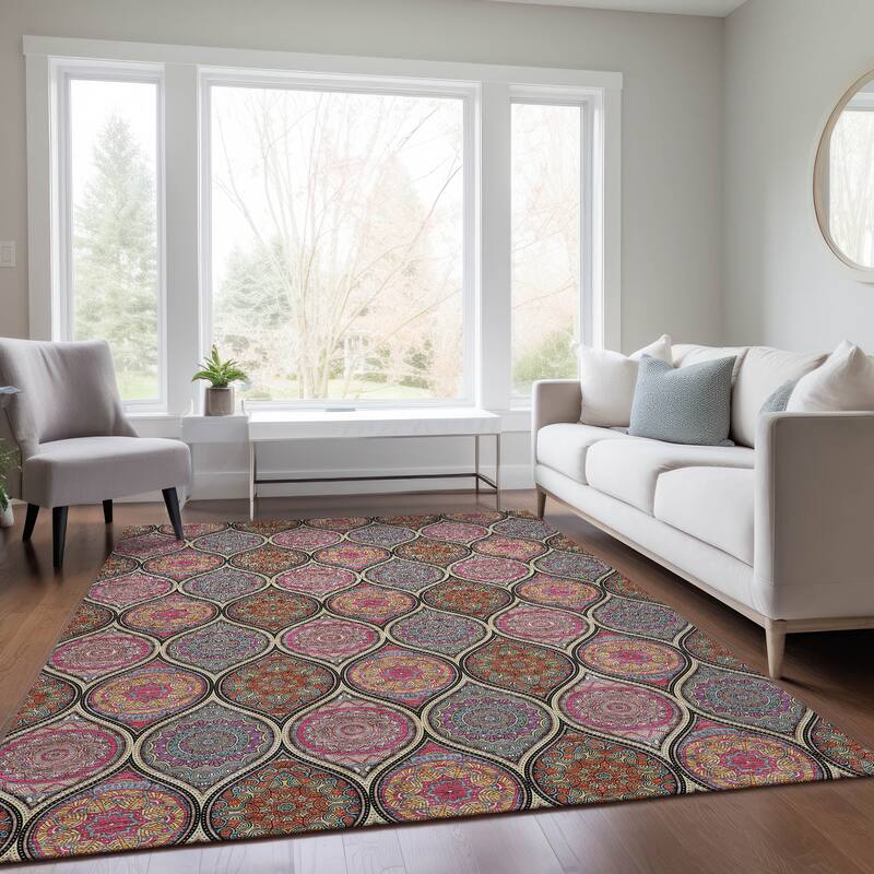 Machine Washable Indoor/ Outdoor Boho Mosaic Chantille Rug