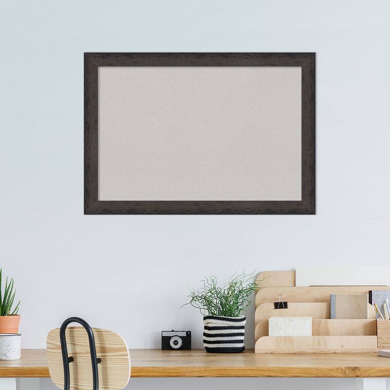 Dappled Black Brown Narrow Wood Framed Grey Corkboard Bulletin Board