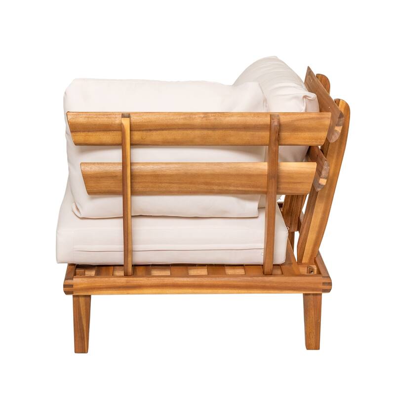 Christopher Knight Home - Laguna Outdoor Solid Acacia Wood 5-Piece Modular Sectional Sofa Set with Coffee Table and Cushions