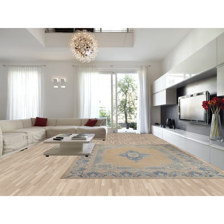 Hand Knotted Oriental 100% Wool Carpet Traditional Medallion Peach Kerman Area Rug - 13' 7'' X 10' 5''