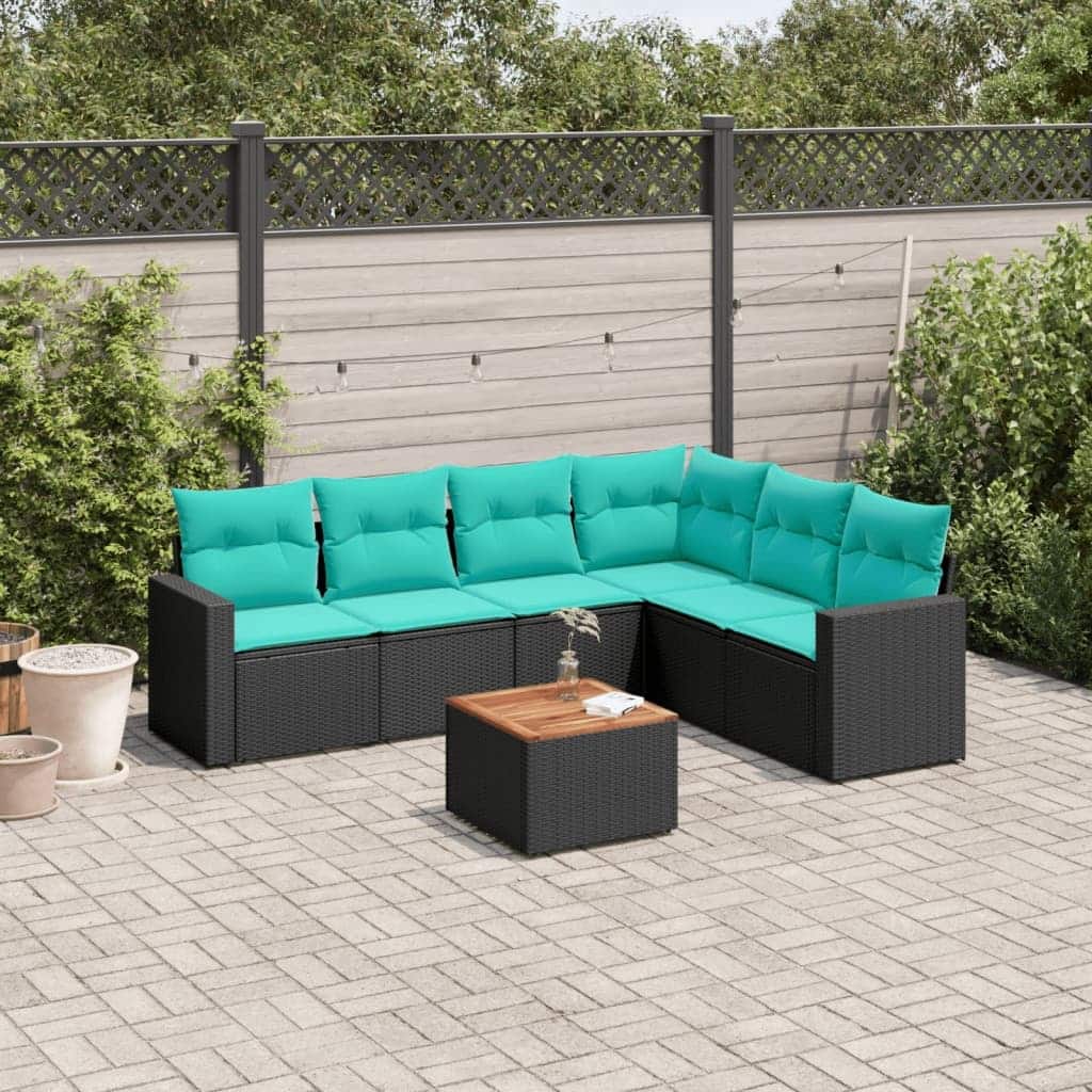 vidaXL Patio Sofa Set with Cushions Outdoor Furniture 7 Piece Poly Rattan - 25.8x 24.4x 27.2