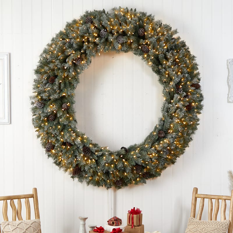 6' Giant Flocked Christmas Artificial Wreath with Lights - Green - 72