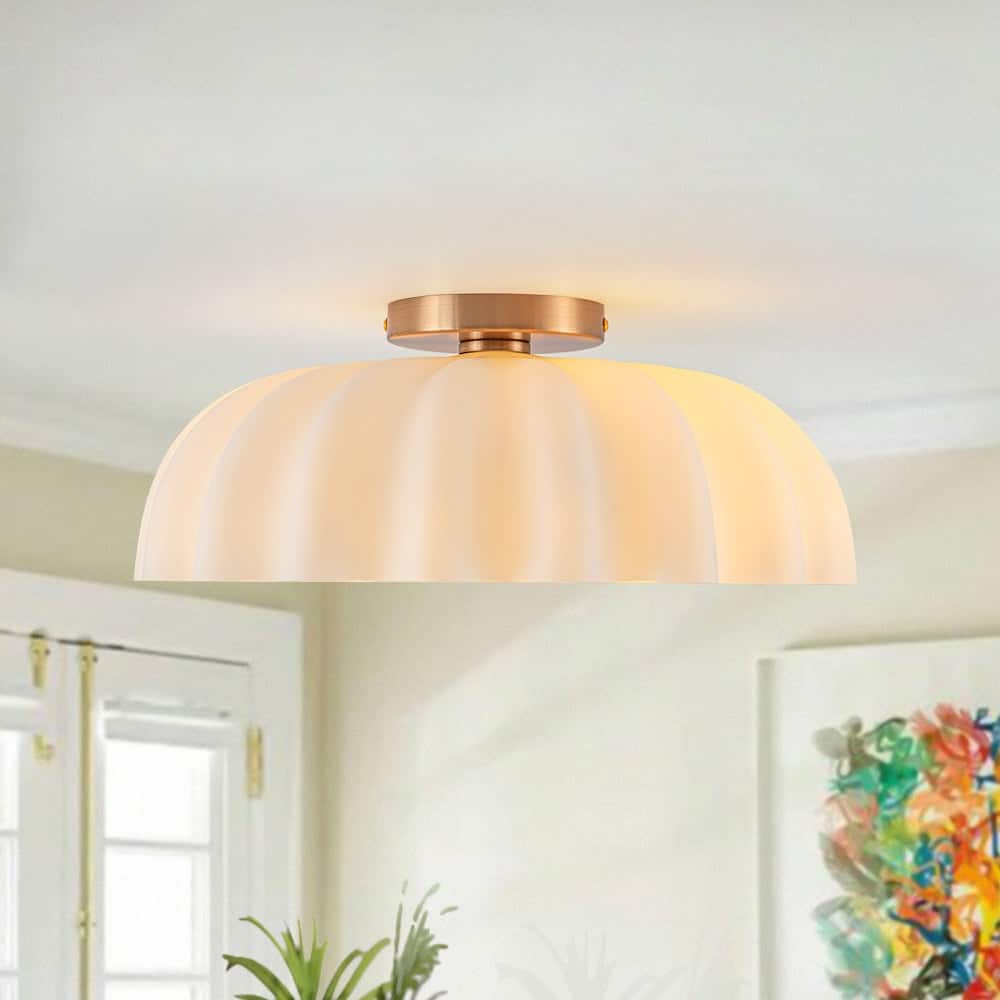 Creative 2-Light Shell Scalloped Glass Semi-Flush Mount - N/A