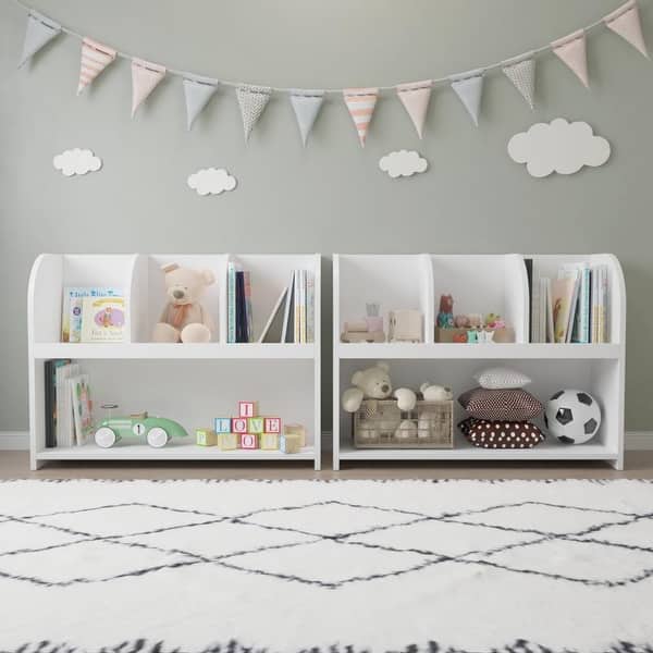 slide 2 of 9, Kids Bookcase with 4 Compartments, Storage Book Shelf, Storage Display, Rack,Toy Organizer for Children's Room White