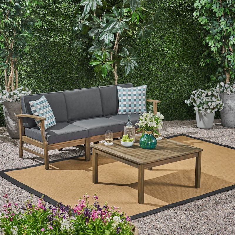 Perla Outdoor Acacia 4-pc. Cushioned Sofa and Table Set by Christopher Knight Home