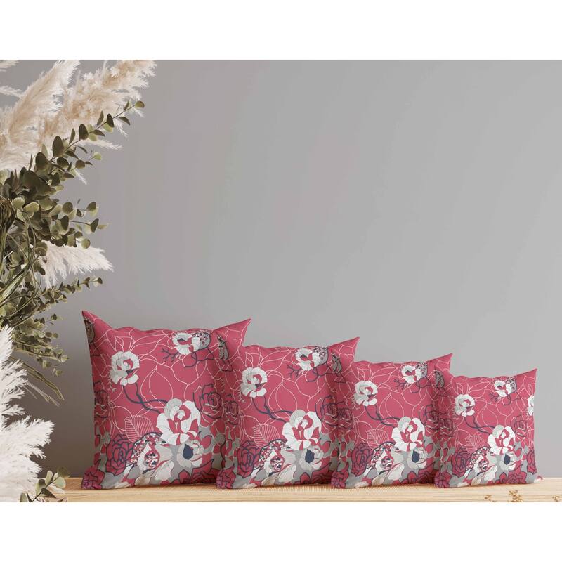 Regal Rose Retreat Indoor/Outdoor Reversible Throw Pillow Red and Silver