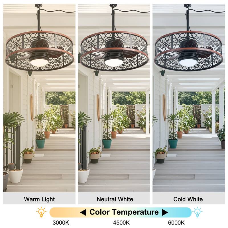 Bella Depot 24" Black Outdoor Ceiling Fan with LED Light and Remote 6-Speed for Patio Courtyard