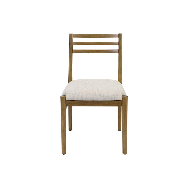 Two Wood Modern Slat Back Chairs, Dining Seats, Brown
