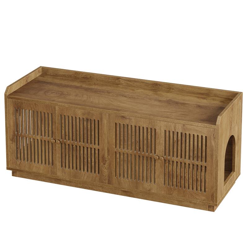 2 Cats Litter Box Enclosure, 55.1-Inch Extra Large Hidden Litter Box Furniture, Wooden XL Cat Washroom Furniture with Storage