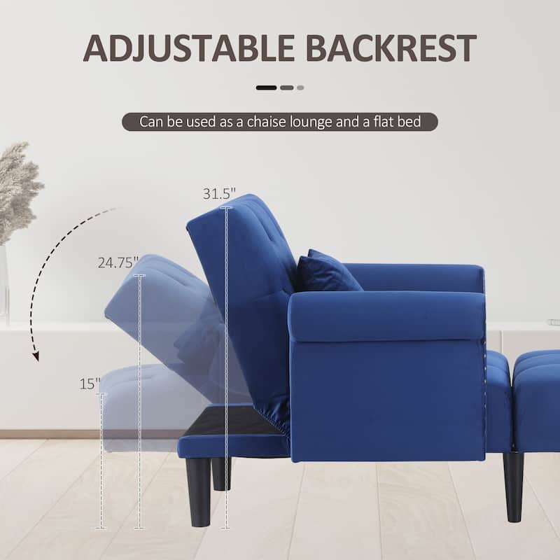 HOMCOM 2-In-1 Chaise Lounge Chair with Thick Padding, Adjustable Backrest, and Wooden Legs