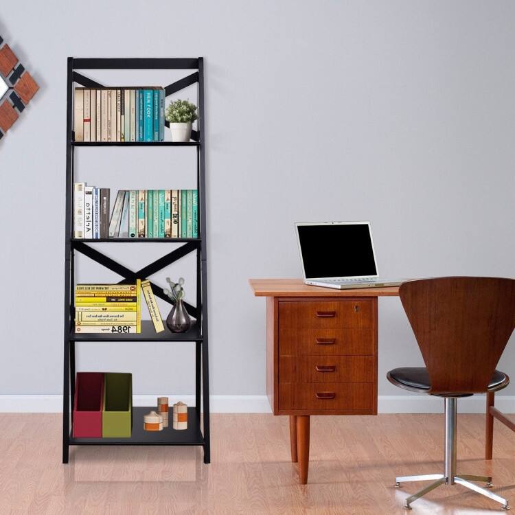 4-Tier Leaning Free Standing Ladder Shelf Bookcase - 20" x 18" x 56" (L x W x H)