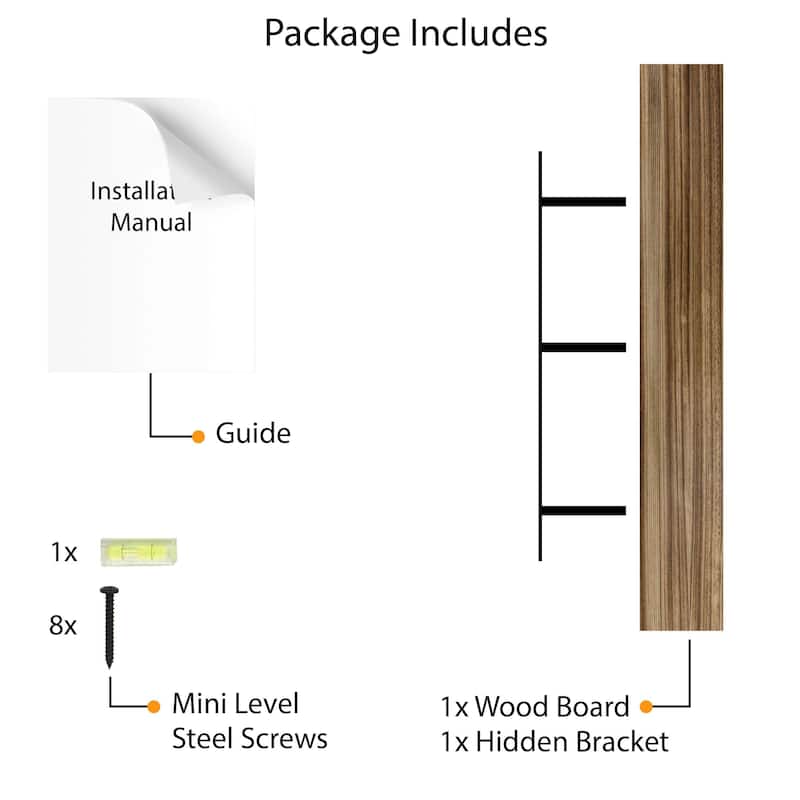 Wallniture BOIS 48-60-72 inch Long, 9.25" Deep, 1.5" thick Floating Shelf with Hidden Bracket, Living Room Decor Burnt, 1 Pc