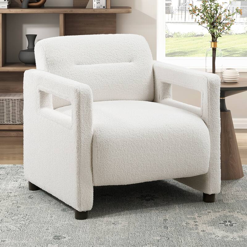 June 30" Boucle Fabric Accent Chair - Attached Cushions