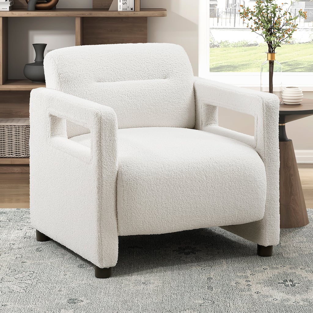 June 30" Boucle Fabric Accent Chair - Attached Cushions