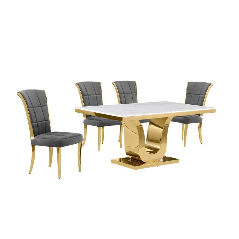 Best Quality Furniture D320-SC324-7 Dining Set with 66" White Marble Top