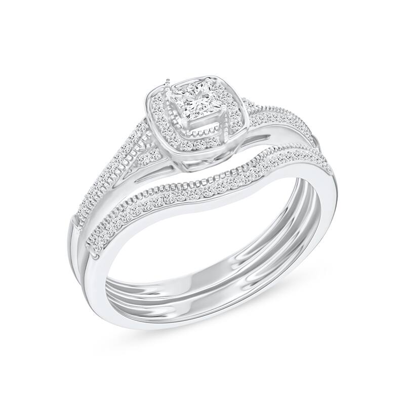 1/3ct TDW Diamond Halo Bridal Set in 10K Gold for Women