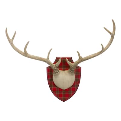 27.5" Resin and MDF Antler Wall Mount Red Green Rustic Nature-Inspired Home Decor - 12.5"L x 27.5"W x 23"H