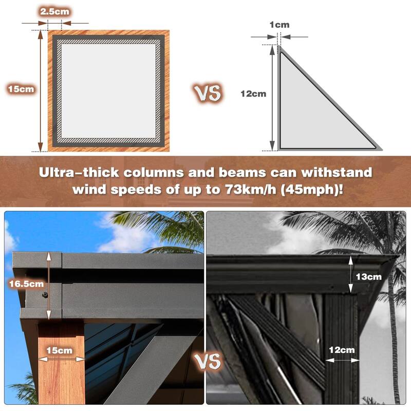 EROMMY Hardtop Gazebo Metal Gazebo with Faux Wood Grain Aluminum Frame, Outdoor Patio Gazebo Pergola