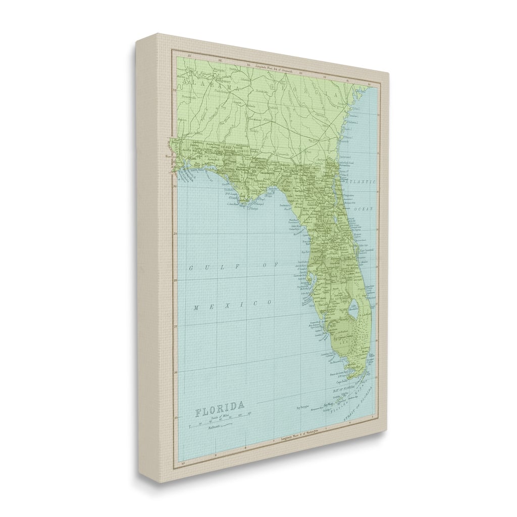 Stupell Map Of Florida Classical State Border Canvas Wall Art