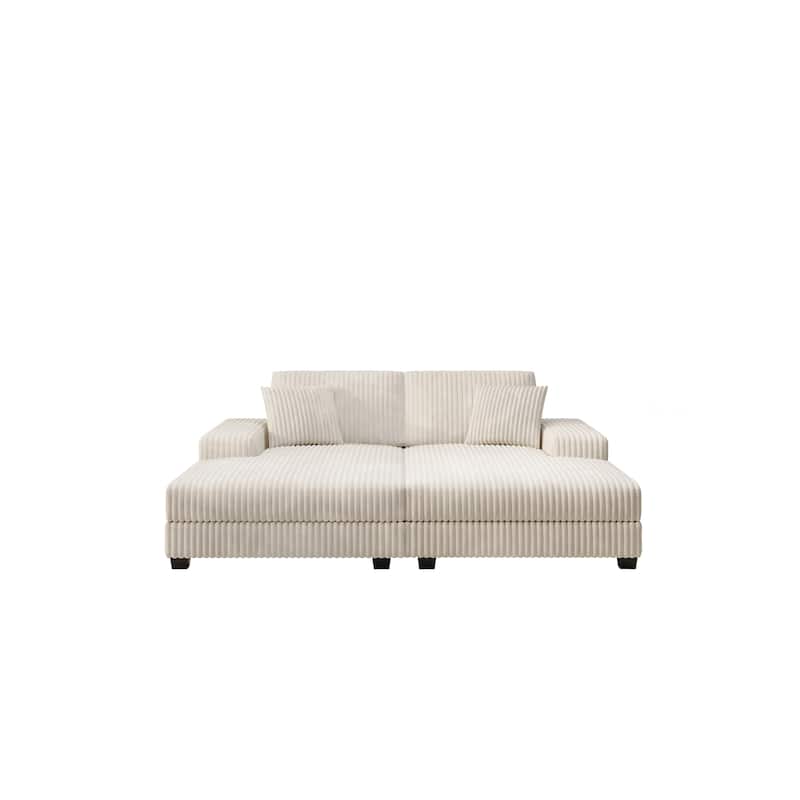 79.5" Corduroy Sectional Sofa Sleeper Sofa, Convertible Double Chaise Lounges Couch