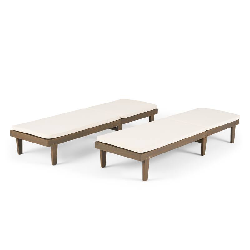 Nadine Outdoor Modern Cushioned Acacia Chaise Lounges (Set of 2) by Christopher Knight Home - Gray Finish + Cream Cushion
