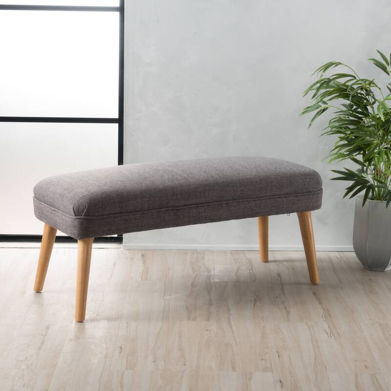 38 Inch Wide Rectangle Ottoman Bench Footstool, Linen Look Polyester Fabric for Living Room, Bedroom
