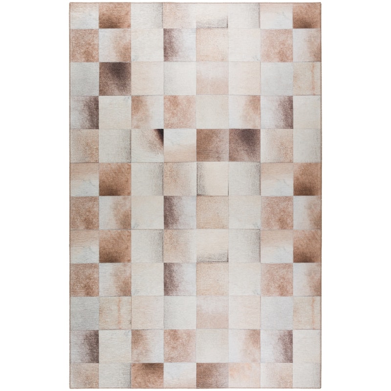 Indoor/ Outdoor Laredo Faux Hide Square Patchwork Washable Area Rug