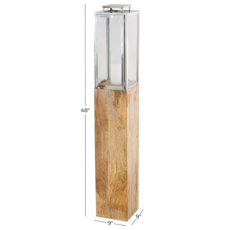 Mango Wood Handmade Decorative Indoor Outdoor Candle Lantern - Brown - Roche River Decor
