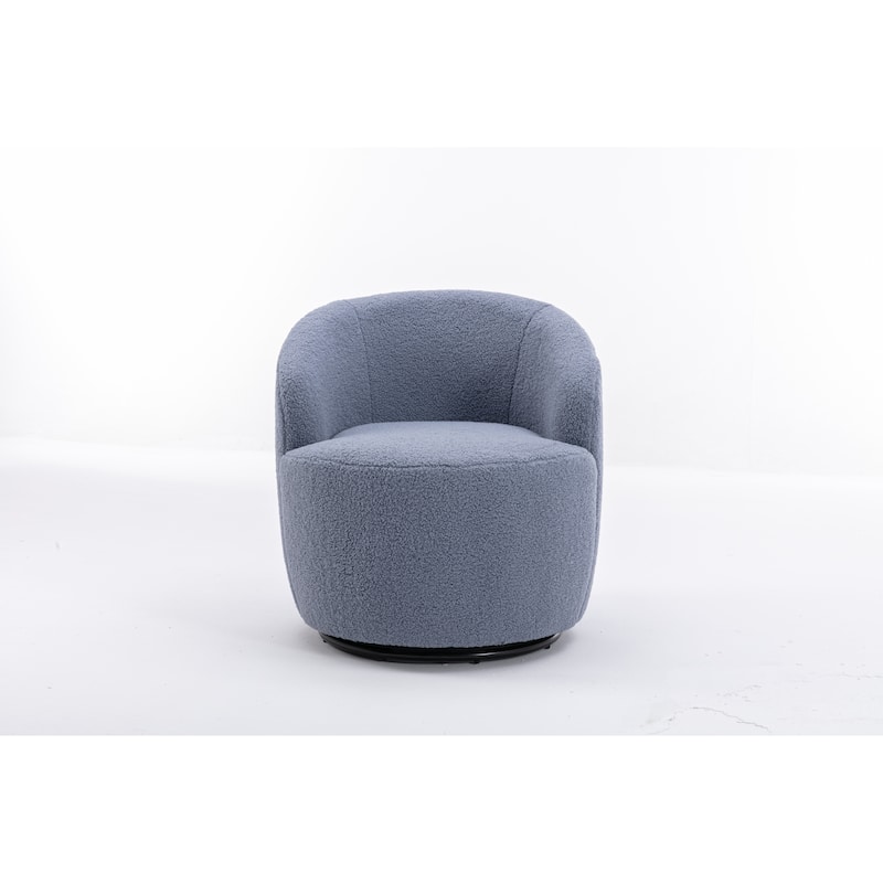 Light Blue Wool Modern 25.6" Upholstered Swivel Barrel Chair with Black Powder Coating and Metal Ring