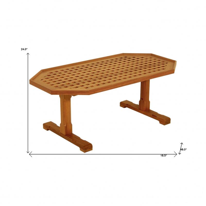 19" Brown Solid Teak Wood Hexagonal Coffee Table - 24" H x 18.5" W x 48" D