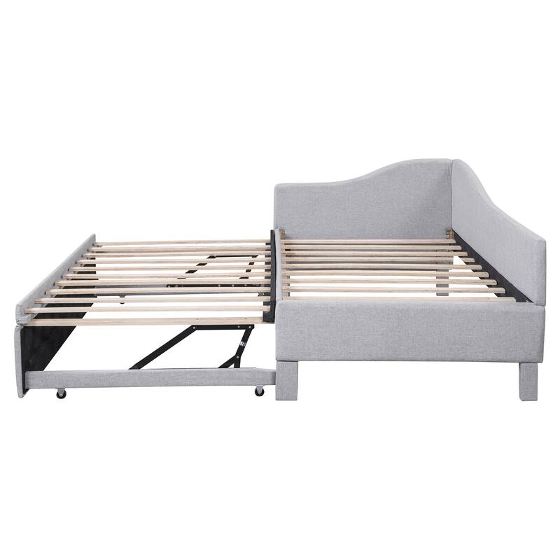 Twin Size Upholstered Daybed with Pop Up Trundle and L Shaped Backrest
