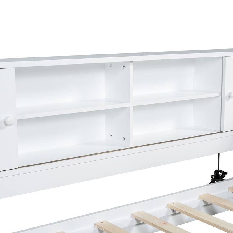 Wooden Twin Size L-shaped Daybed with Storage Bookcase