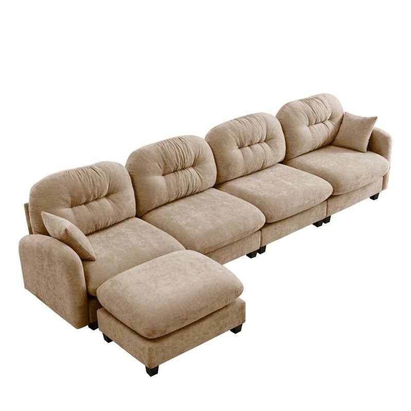 Chenille L-shaped Modular Flexible Combination Sectional Sofa with Wooden Base
