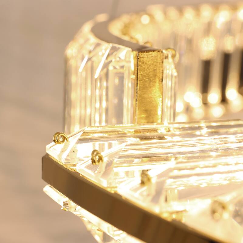 ExBrite Adjustable Height Crystal Pendant Light, Circular Design - Gold