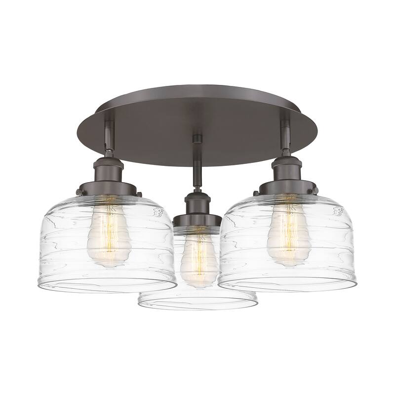 Innovations Lighting Bell - 3 Light 20" Flush Mount - Oil Rubbed Bronze/Clear Deco Swirl