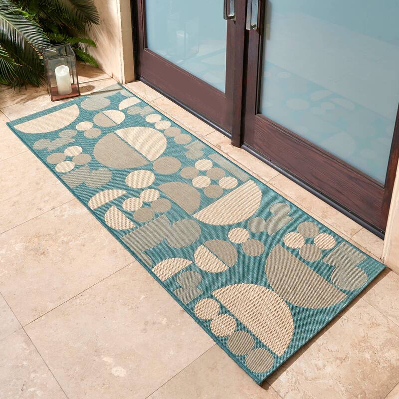 Disney Mickey Mouse Studio Modern Classic UV Protected Polypropylene Flatweave Indoor/ Outdoor Area Rug Collection - 2'2"x6' - Mod Mouse Oasis - Runner