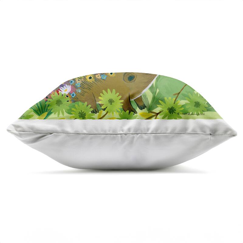 Stupell Happy Hedgehog & Flowers Printed Outdoor Throw Pillow Design by Kay Widdowson