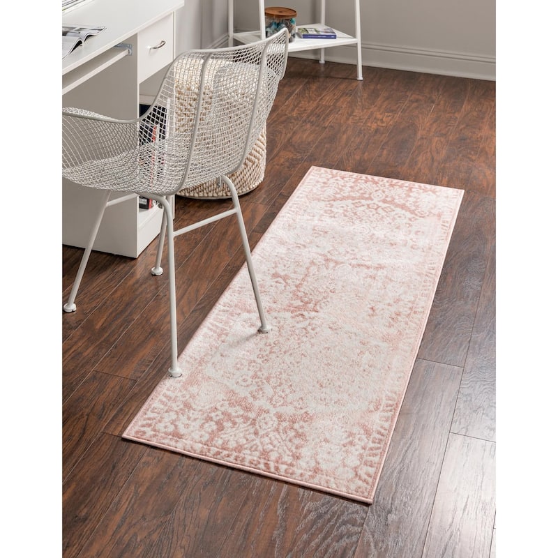 Contemporary Trabzon Collection Area Rug - Pink-Ivory - 2'7"x12'