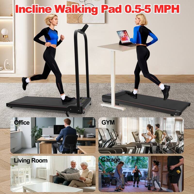 Foldable Treadmill with Handle Bar Incline, 2 in 1 Upgrade Portable Under Desk Walking Pad and Vibration Pad with Remote Control