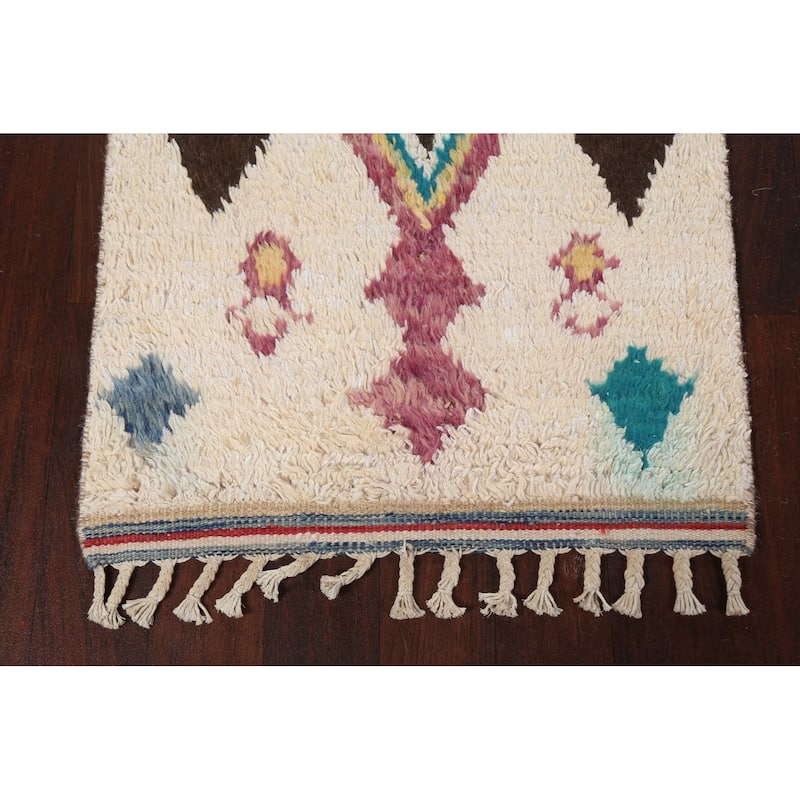 Tribal Geometric Moroccan Oriental Runner Rug Wool Hand-knotted Carpet - 2'6" x 12'8"