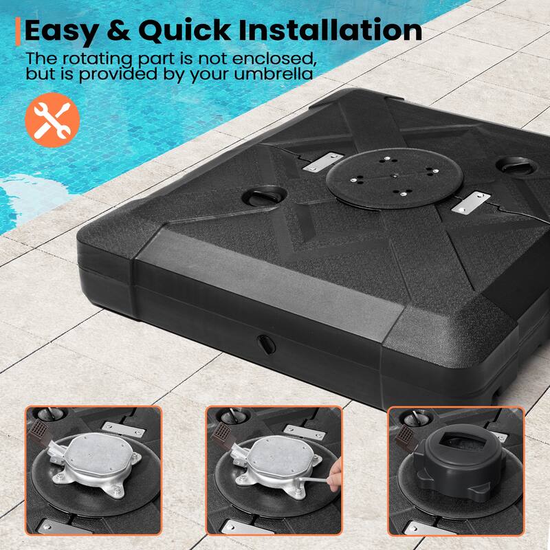 9 X 11 FT Outdoor Patio Cantilever Umbrella with Solar Lights Wheeled Base Double Canopy 360 Rotation Tilt