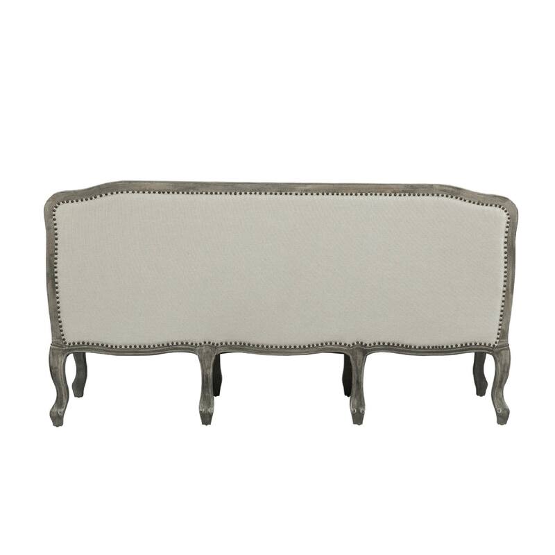 Warn 76 Inch Classic Sofa, Box Cushion, Nailhead Trim, Fabric, Cream, Brown
